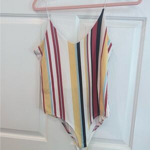 gaze Multicolor Striped Girls One-Piece - Yellow, Red, Blue, Black, White